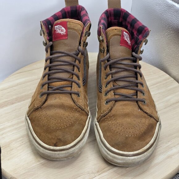 Vans SK8-Hi MTE Sneaker Boots Brown Suede Red Plaid Flannel Lined Size 10 Men - Picture 4 of 9